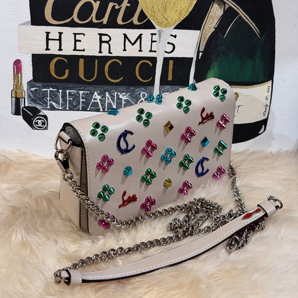 🔥 CHRISTIAN LOUBOUTIN PALOMA STUDDED SHOULDER BAG - Picture 6 of 12